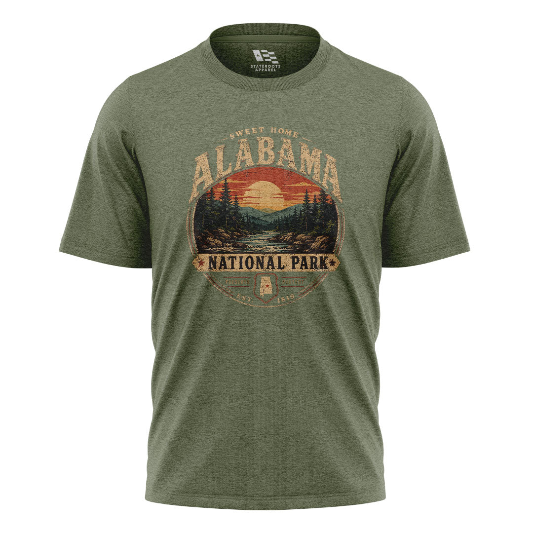 Alabama Sweet Home National Park Sunset River - Military Green flatlay