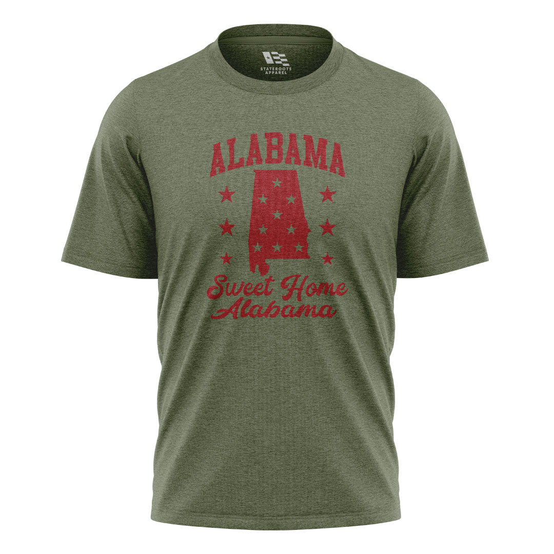 Alabama Sweet Home State Silhouette Stars - Military Green flatlay