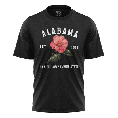 Alabama Yellowhammer Camellia Est 1819 - Black flatlay