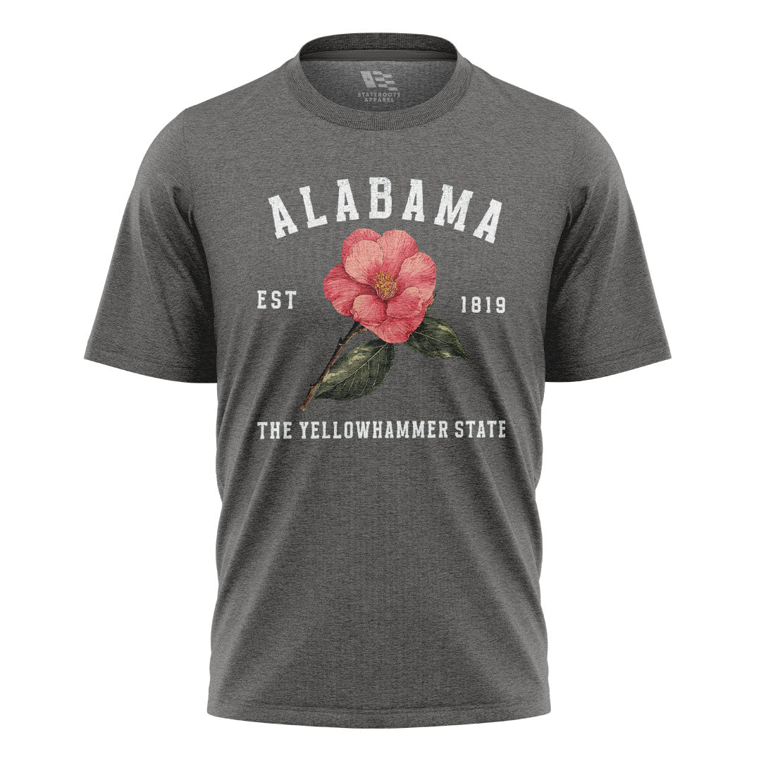 Alabama Yellowhammer Camellia Est 1819 - Charcoal flatlay