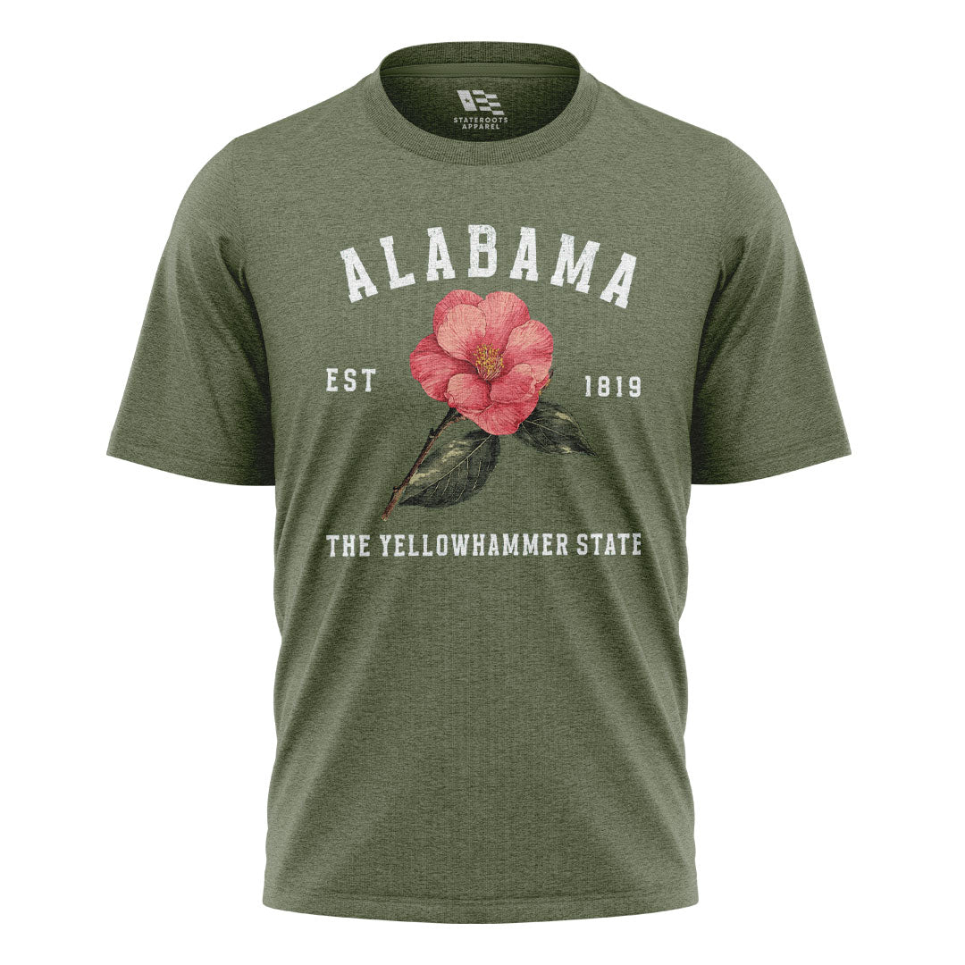 Alabama Yellowhammer Camellia Est 1819 - Military Green flatlay