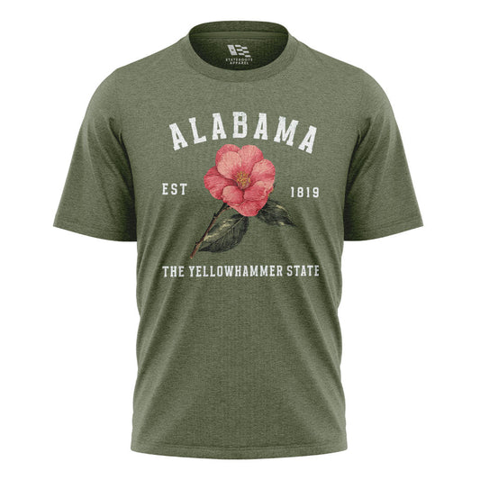 Alabama Yellowhammer Camellia Est 1819 - Military Green flatlay