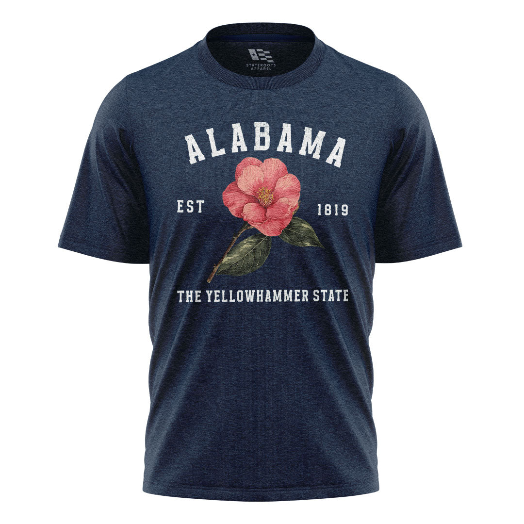 Alabama Yellowhammer Camellia Est 1819 - Navy flatlay