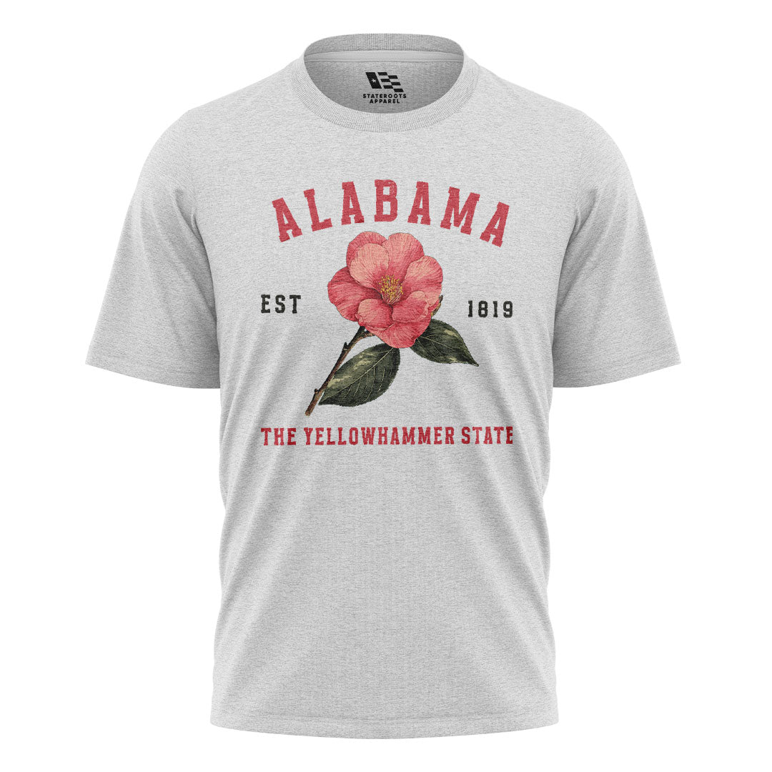 Alabama Yellowhammer Camellia Est 1819 - White flatlay