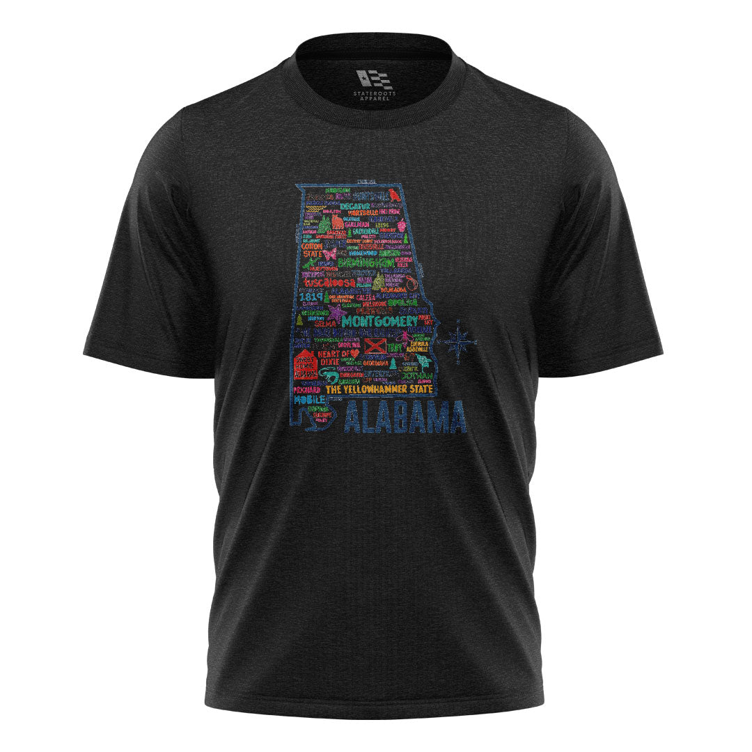 Alabama Yellowhammer Cities State Map - Black flatlay