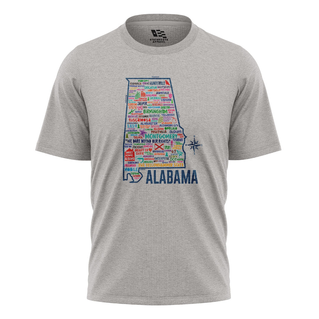 Alabama Yellowhammer Cities State Map - Sport Grey flatlay