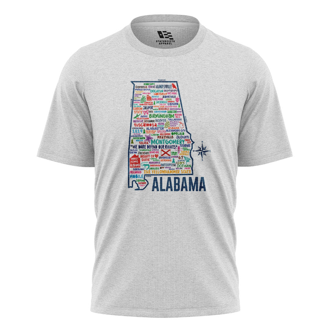 Alabama Yellowhammer Cities State Map - White flatlay