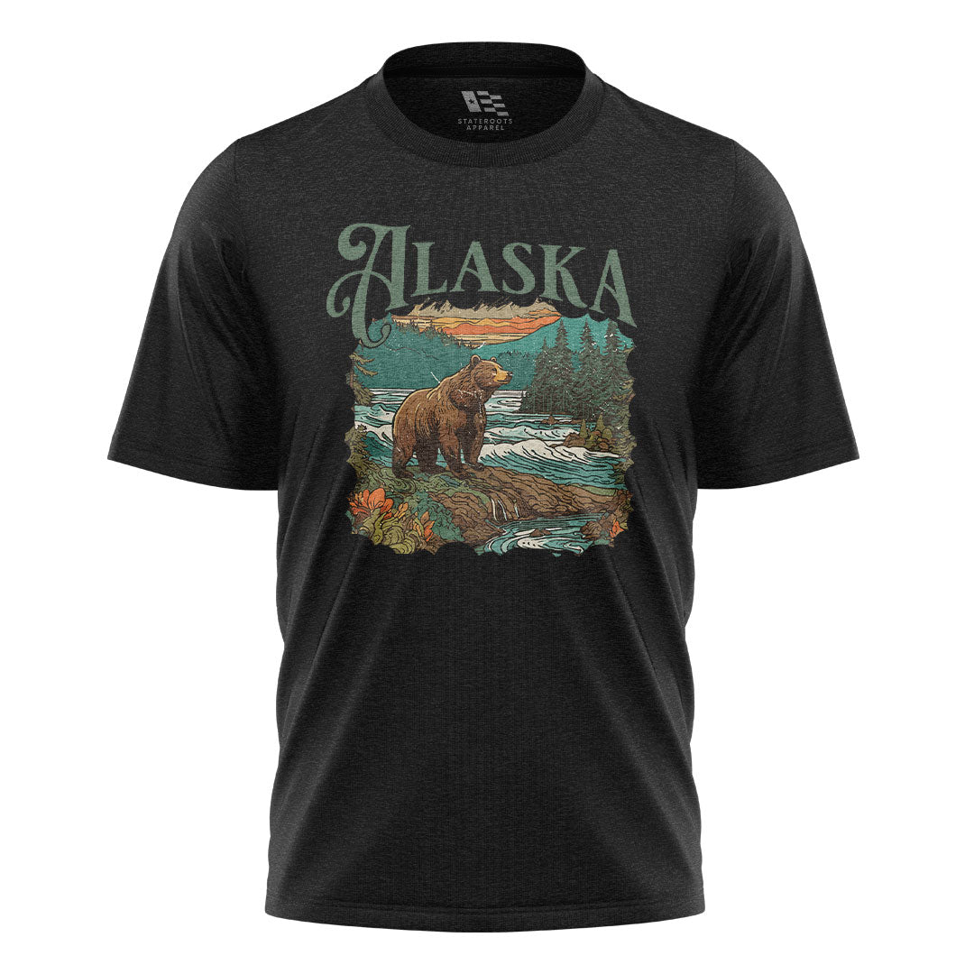 Alaska Bear River Sunset Wildlife Landscape - Black flatlay