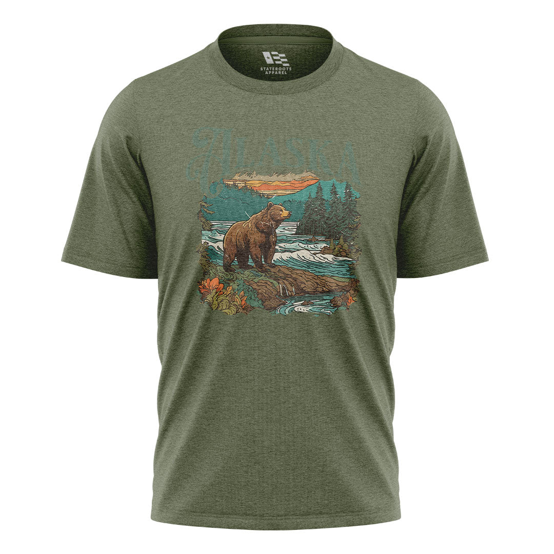Alaska Bear River Sunset Wildlife Landscape - Military Green flatlay