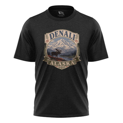 Alaska Denali Moose Mountain Vintage Badge - Black flatlay