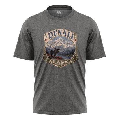 Alaska Denali Moose Mountain Vintage Badge - Charcoal flatlay