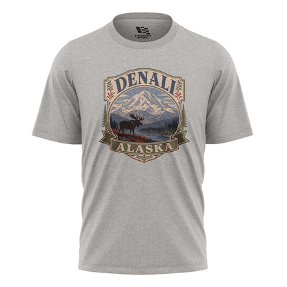 Alaska Denali Moose Mountain Vintage Badge - Sport Grey flatlay