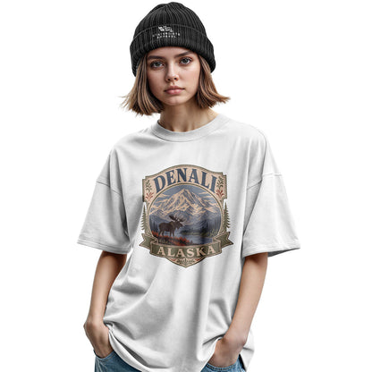 Alaska Denali Moose Mountain Vintage Badge - White lifestyle 2