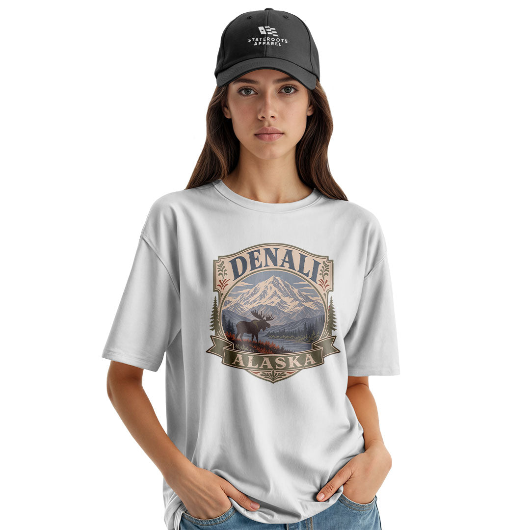 Alaska Denali Moose Mountain Vintage Badge - White lifestyle 3