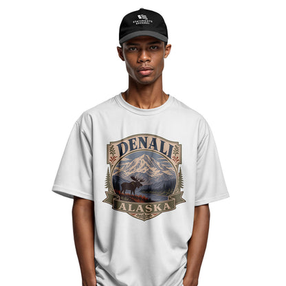 Alaska Denali Moose Mountain Vintage Badge - White lifestyle 4