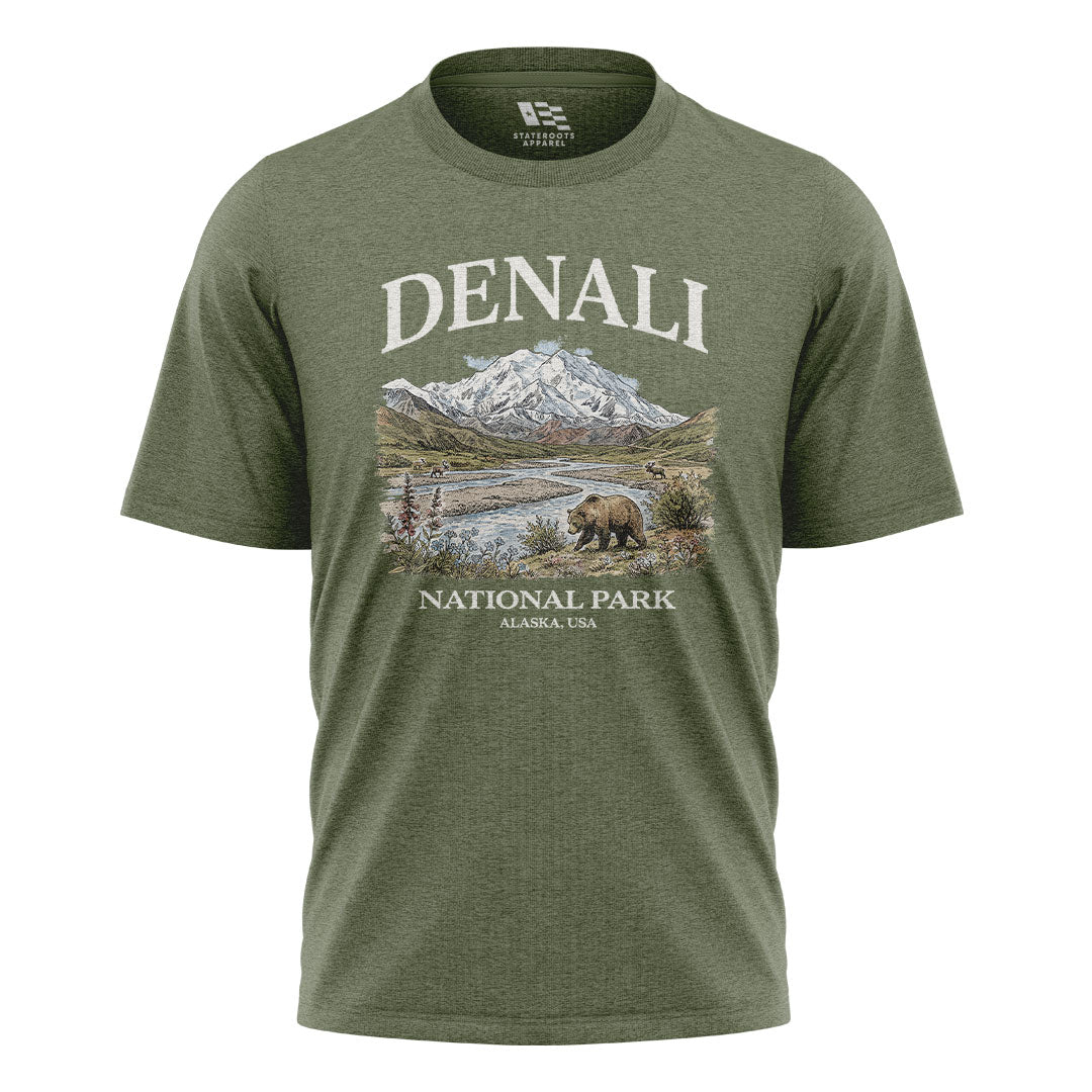 Alaska Denali National Park Grizzly Bear River - Military Green flatlay