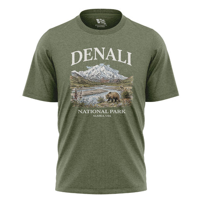Alaska Denali National Park Grizzly Bear River - Military Green flatlay