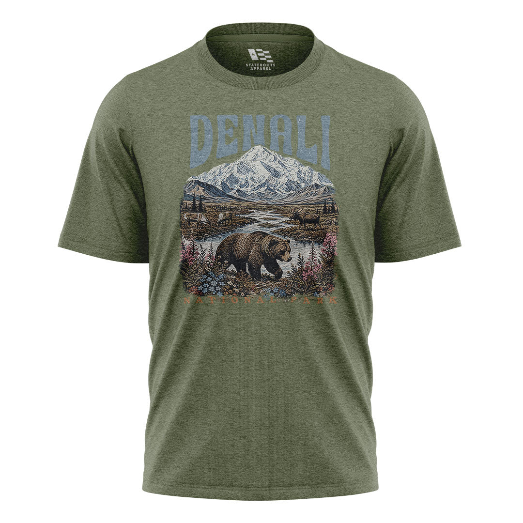 Alaska Denali National Park Grizzly Stream - Military Green flatlay