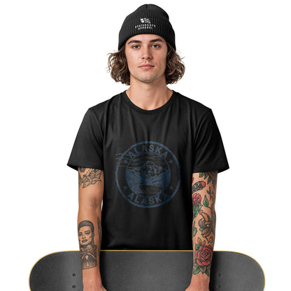 Alaska Distressed Stamp Mountain Badge - Black lifestyle 3