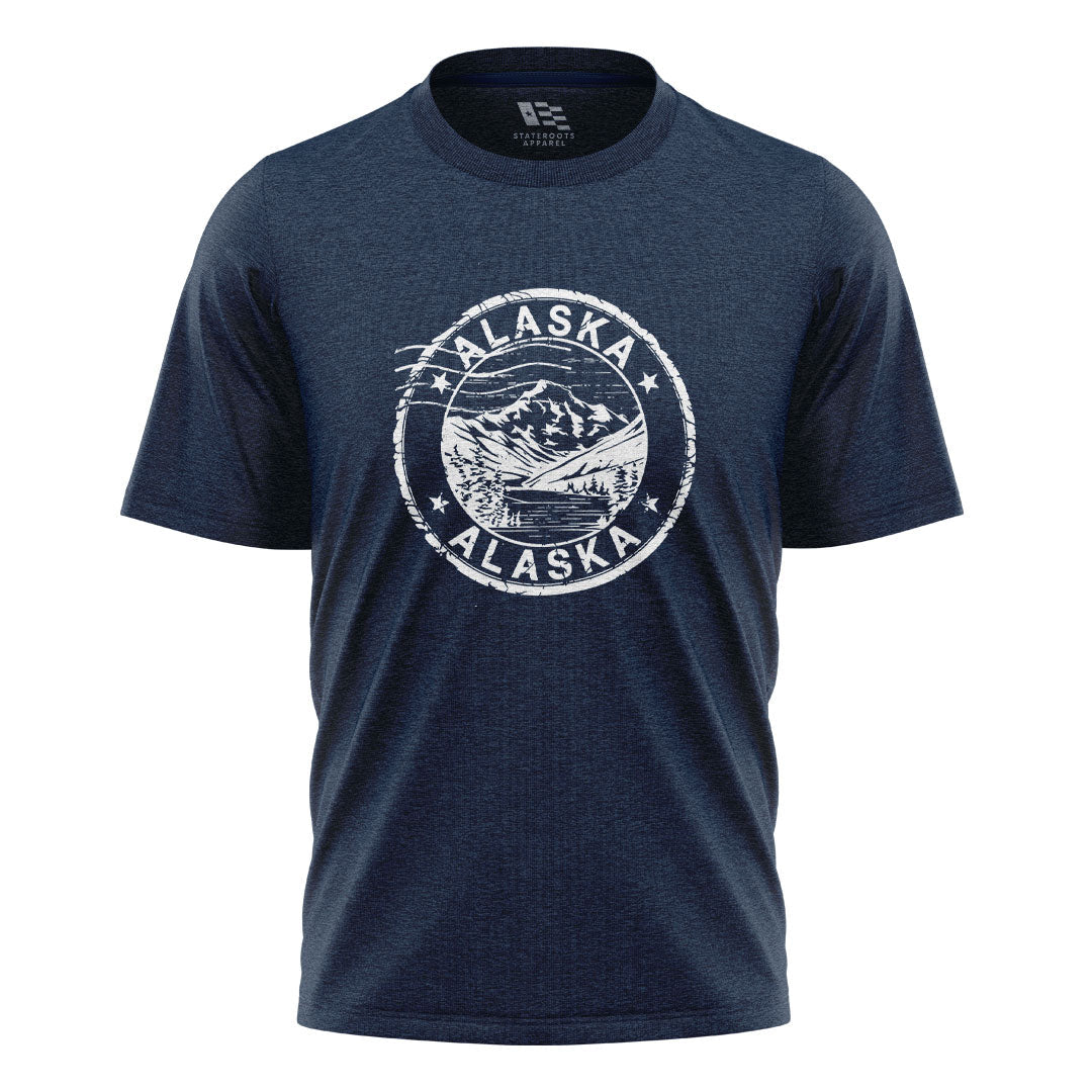 Alaska Distressed Stamp Mountain Badge - Navy flatlay