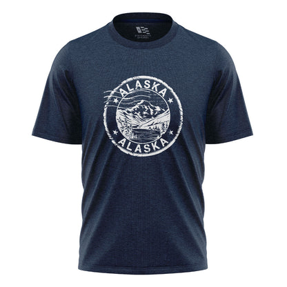 Alaska Distressed Stamp Mountain Badge - Navy flatlay