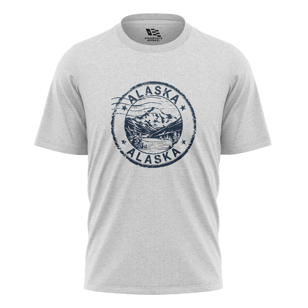 Alaska Distressed Stamp Mountain Badge - White flatlay