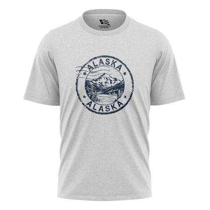 Alaska Distressed Stamp Mountain Badge - White flatlay