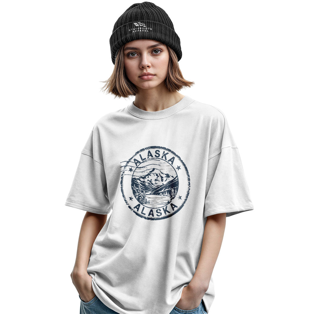 Alaska Distressed Stamp Mountain Badge - White lifestyle 2