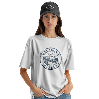 Alaska Distressed Stamp Mountain Badge - White lifestyle 3
