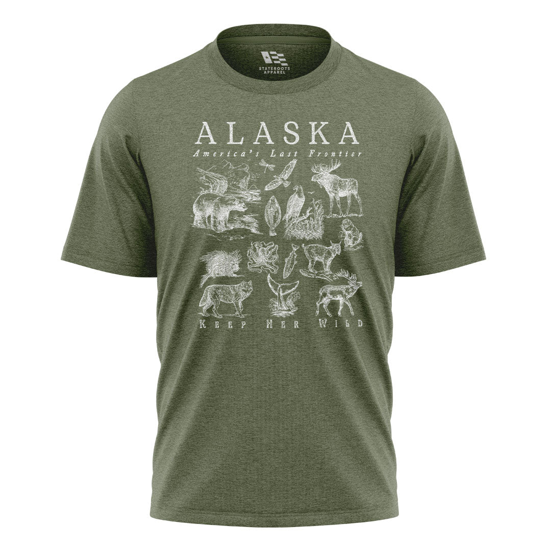 Alaska Keep Her Wild Animals Chart - Military Green flatlay