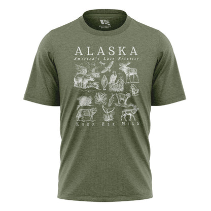 Alaska Keep Her Wild Animals Chart - Military Green flatlay