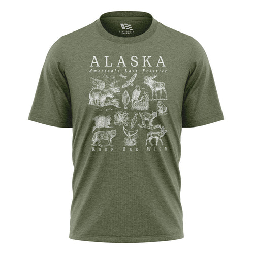Alaska Keep Her Wild Animals Chart - Military Green flatlay