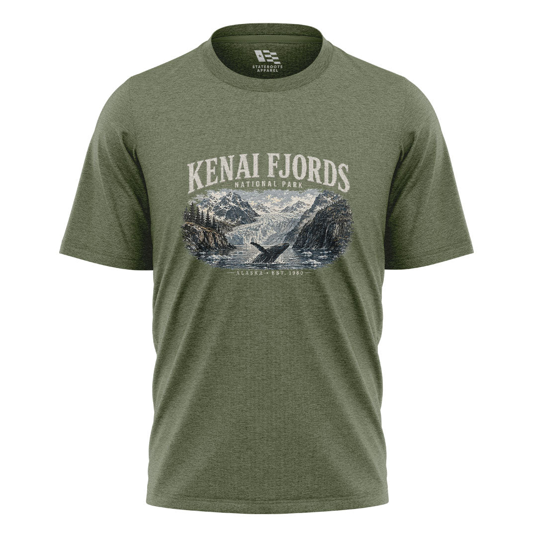 Alaska Kenai Fjords Whale Glacier Park - Military Green flatlay
