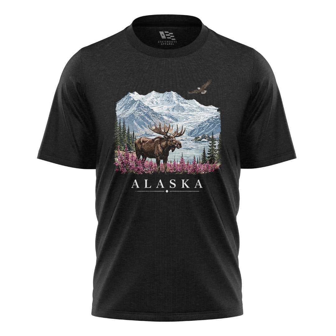 Alaska Moose Eagle Glacier Landscape - Black flatlay