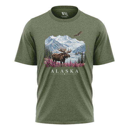 Alaska Moose Eagle Glacier Landscape - Military Green flatlay