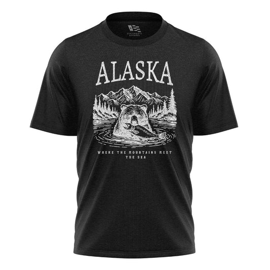 Alaska Mountains Meet Sea Salmon Bear - Black flatlay