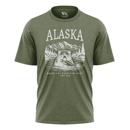 Alaska Mountains Meet Sea Salmon Bear - Military Green flatlay