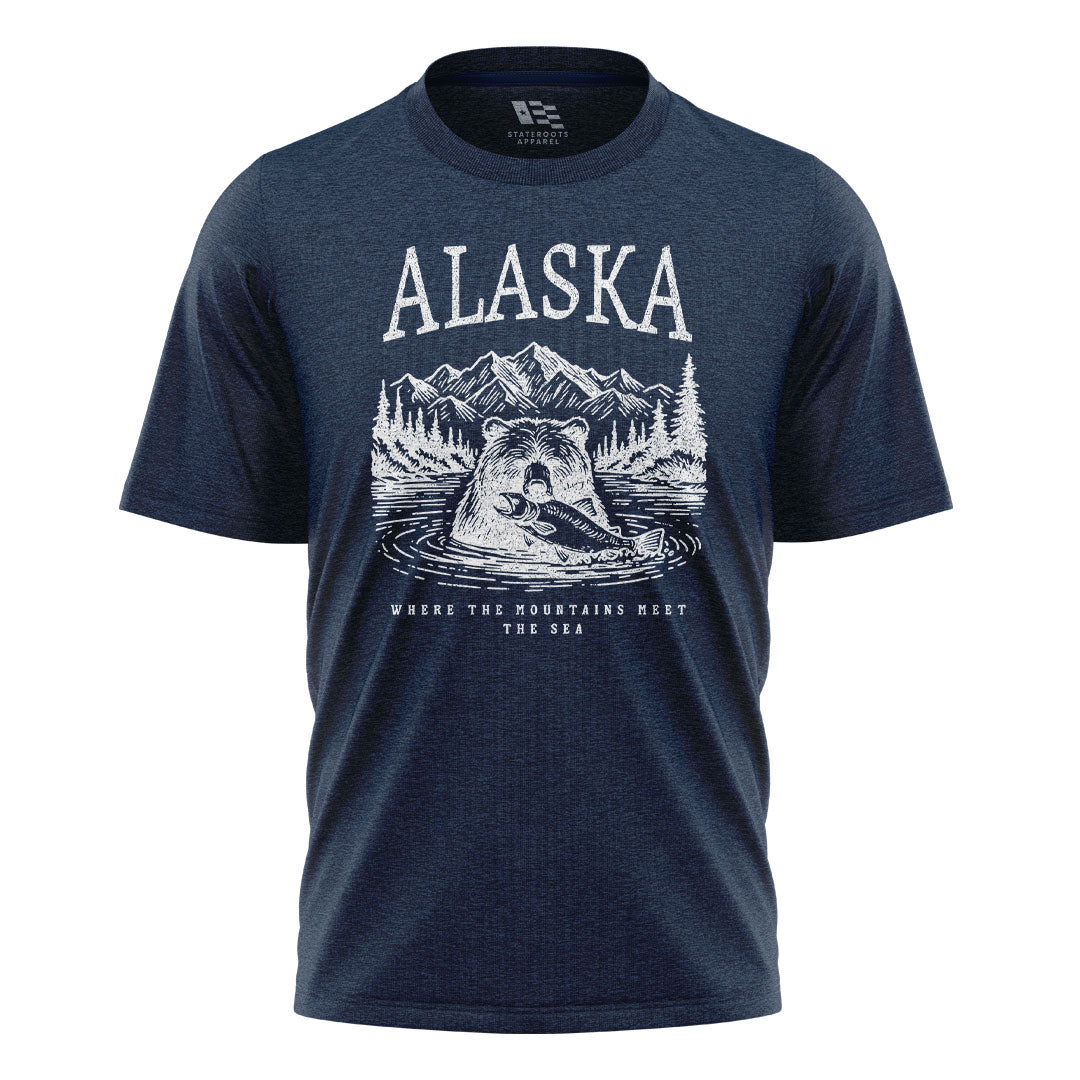 Alaska Mountains Meet Sea Salmon Bear - Navy flatlay