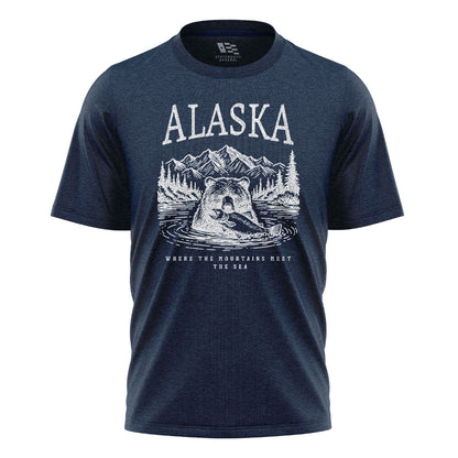 Alaska Mountains Meet Sea Salmon Bear - Navy flatlay