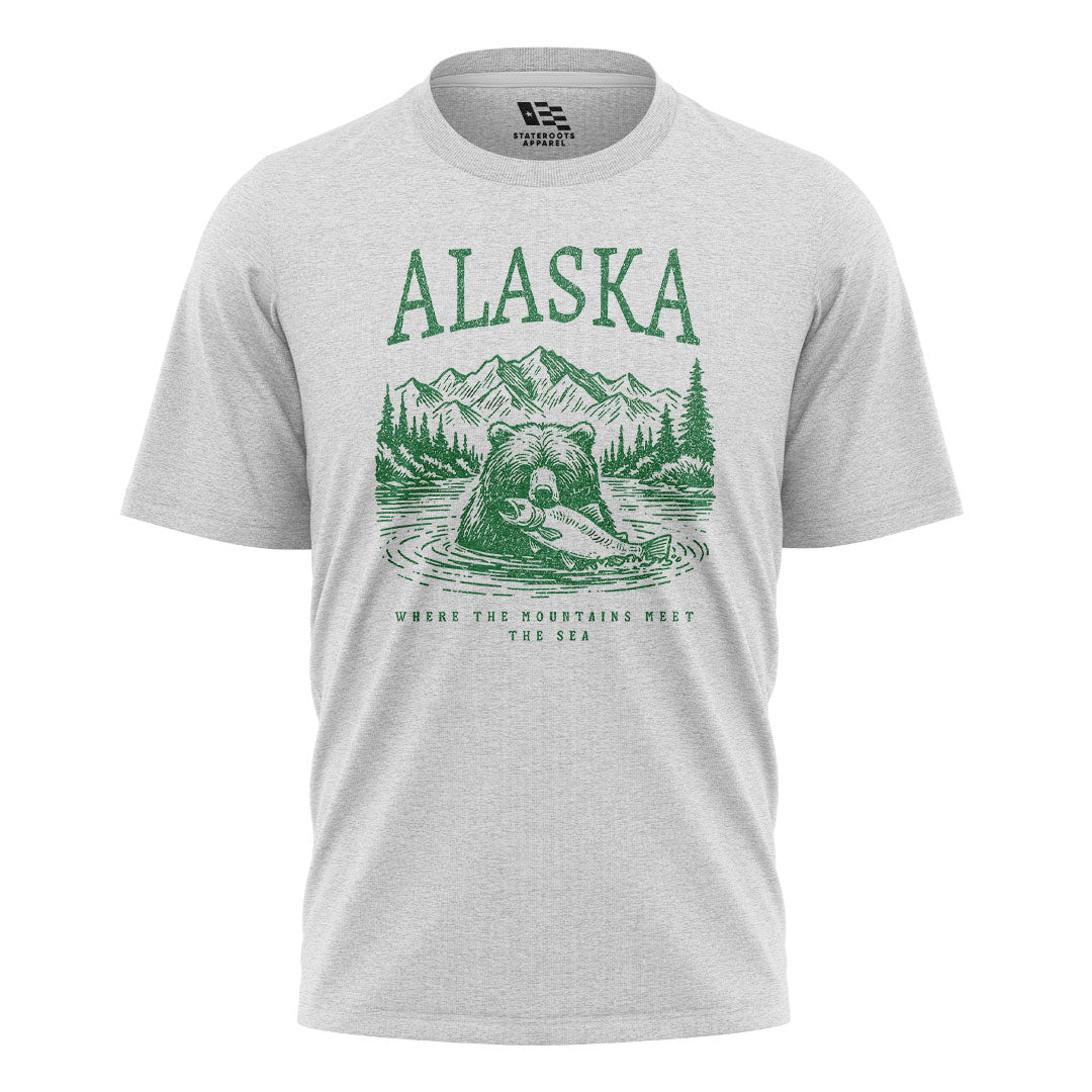 Alaska Mountains Meet Sea Salmon Bear - White flatlay