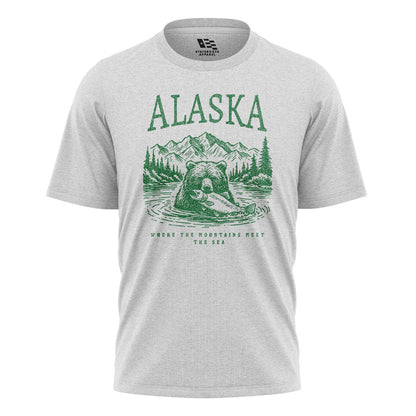 Alaska Mountains Meet Sea Salmon Bear - White flatlay