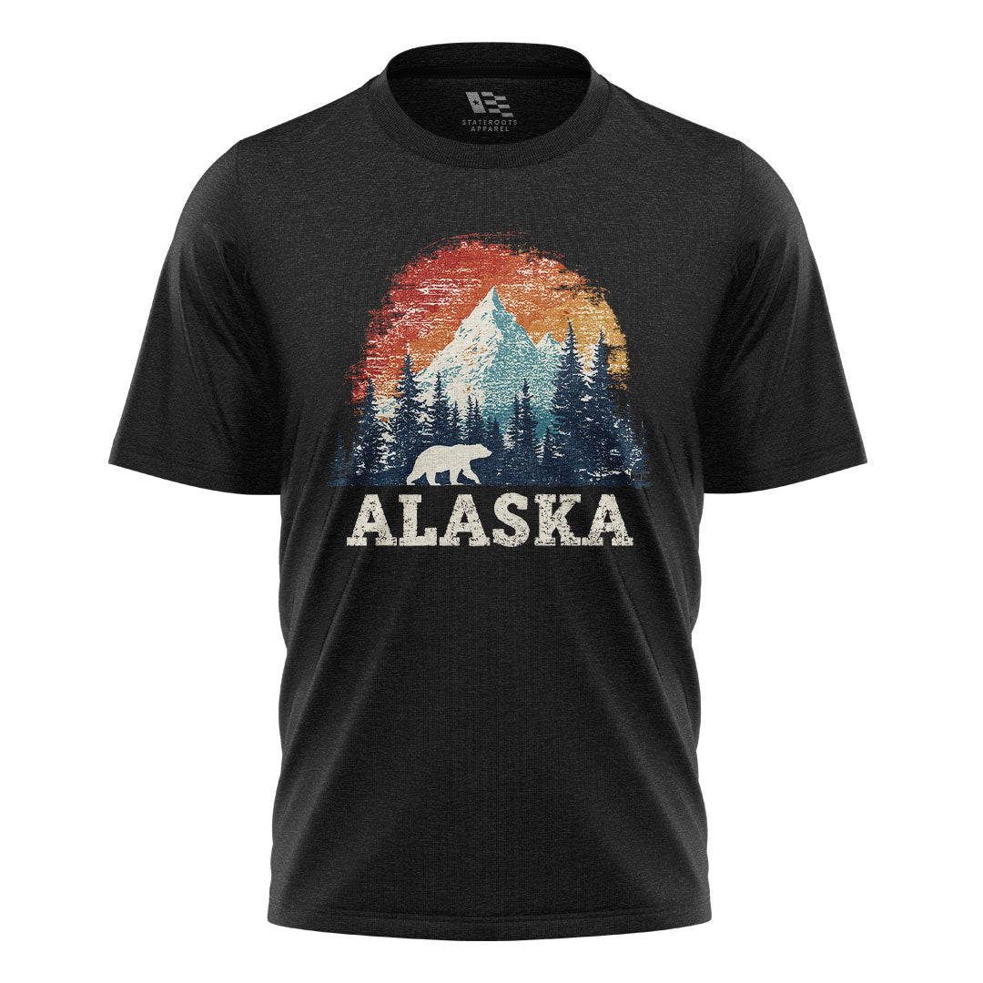 Alaska Retro Sunset Mountain Polar Bear - Black flatlay