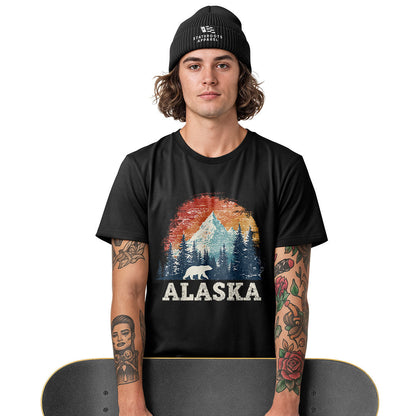 Alaska Retro Sunset Mountain Polar Bear - Black lifestyle 3