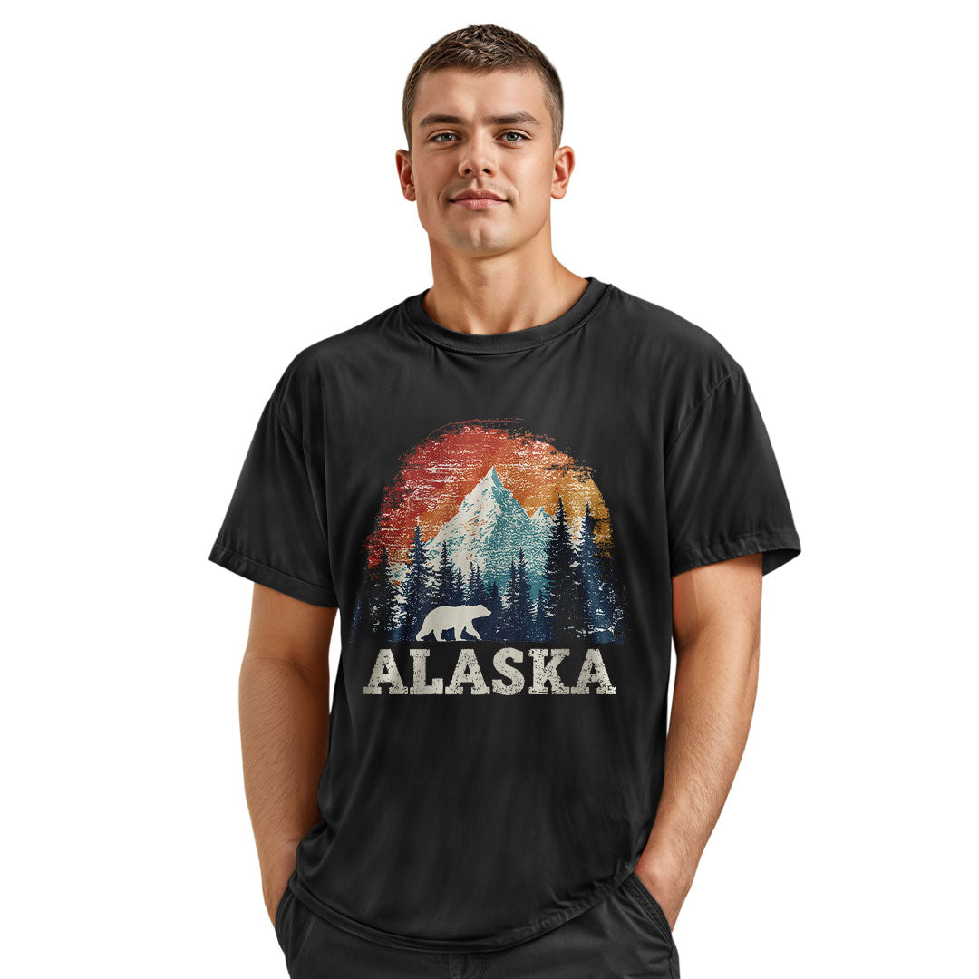 Alaska Retro Sunset Mountain Polar Bear - Black lifestyle 4
