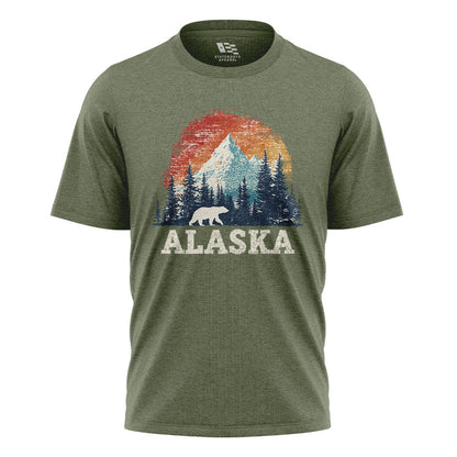 Alaska Retro Sunset Mountain Polar Bear - Military Green flatlay