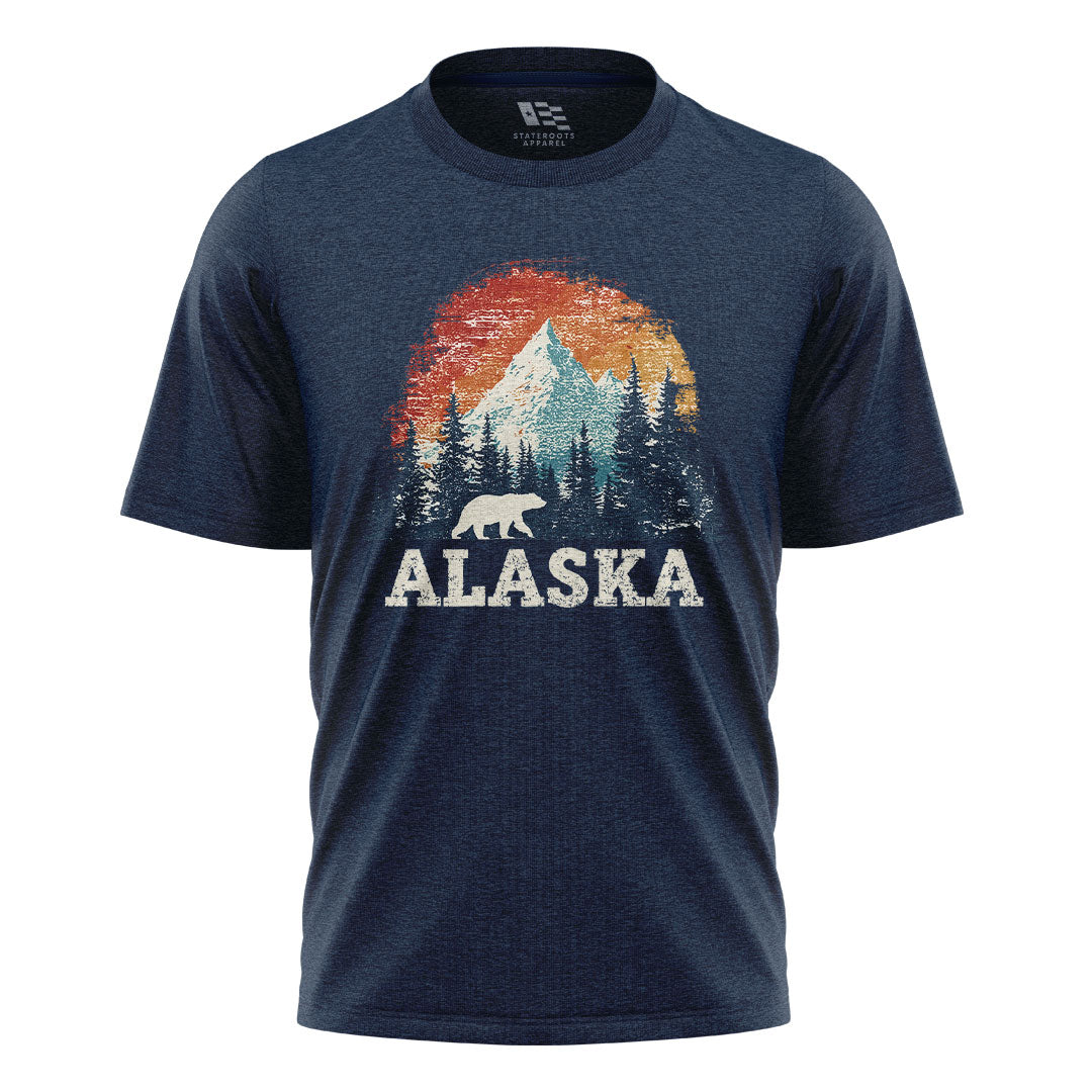 Alaska Retro Sunset Mountain Polar Bear - Navy flatlay