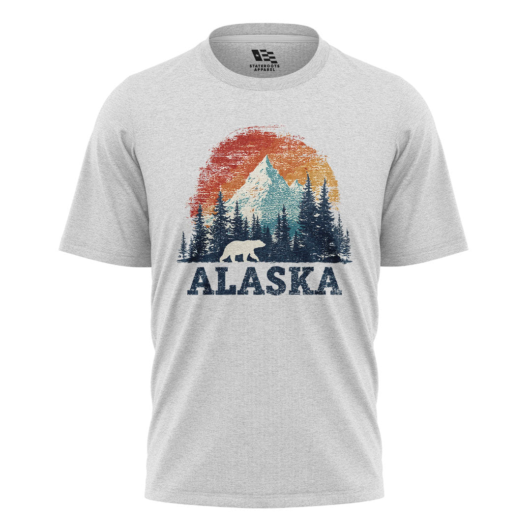 Alaska Retro Sunset Mountain Polar Bear - White flatlay