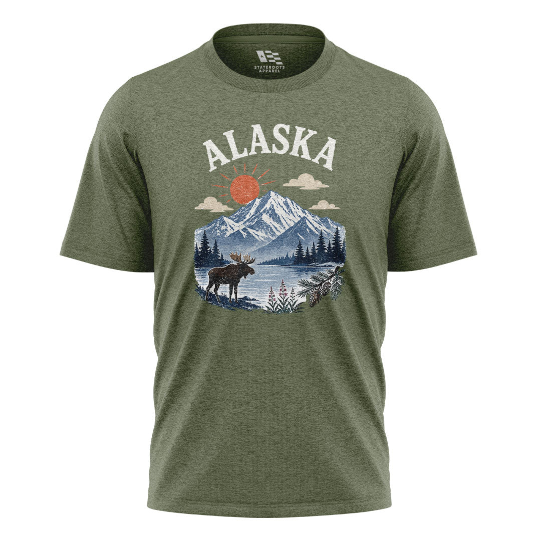 Alaska Sunrise Moose Lake Mountain - Military Green flatlay