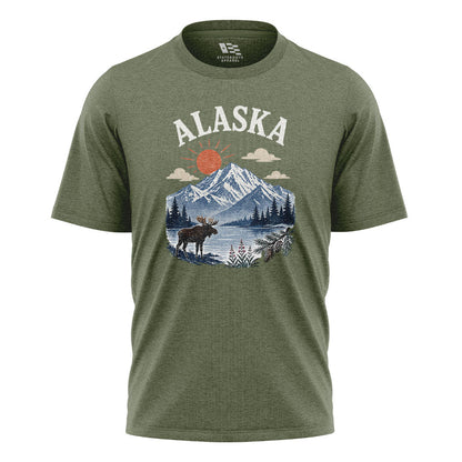 Alaska Sunrise Moose Lake Mountain - Military Green flatlay