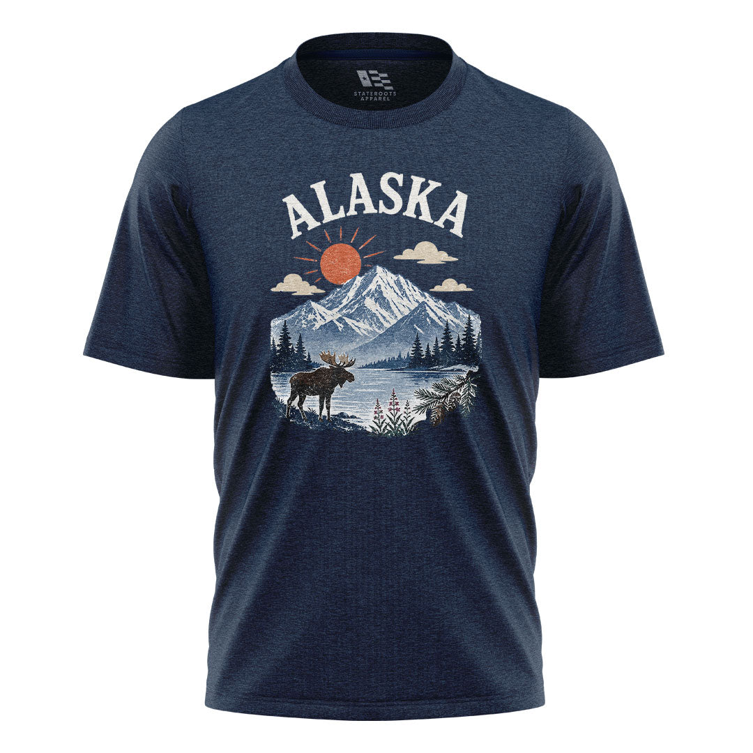 Alaska Sunrise Moose Lake Mountain - Navy flatlay